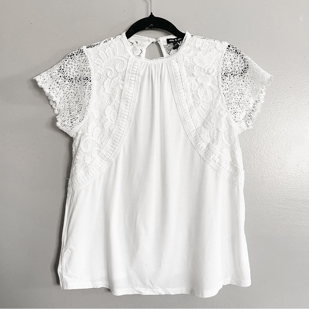 Lace Blouse Solid White Women’s Small